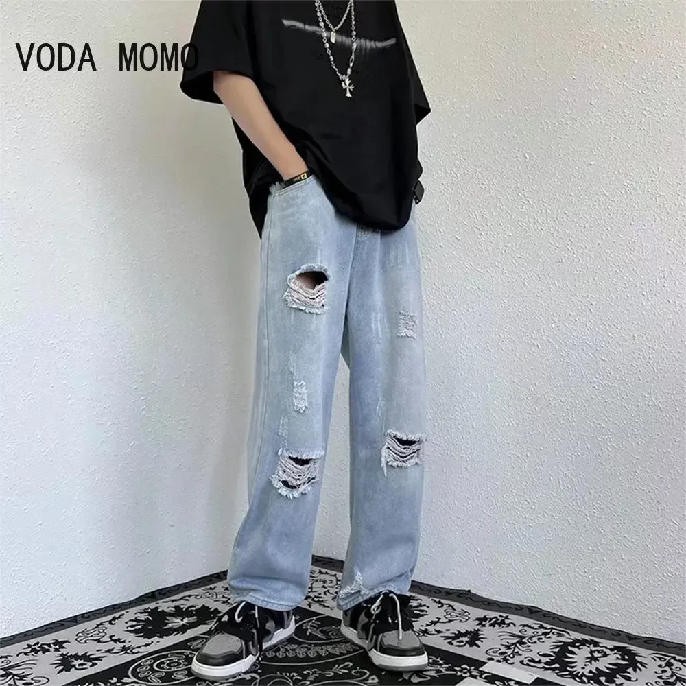 

Men Jeans Wide Leg Denim Cargo Jean Pants Loose Straight Baggy Men's Jeans Hip Hop Streetwear Skateboard Neutral Denim Trousers