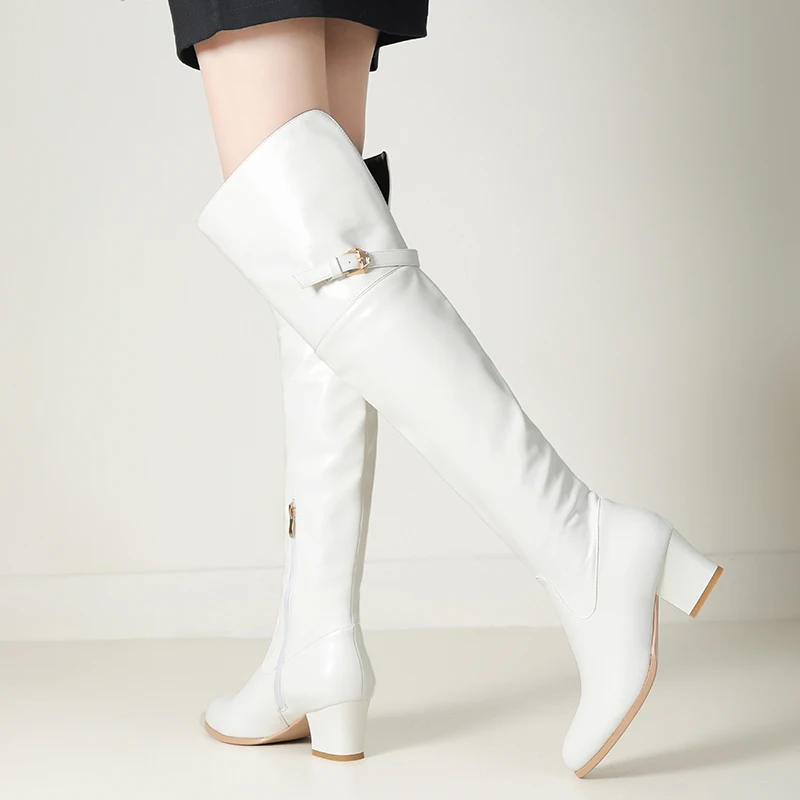 Black Brown White High Heels Sexy Over The Knee Boots Womens Round Toe Thigh High Knight Boots Autumn Winter Fold Long Shoes 42