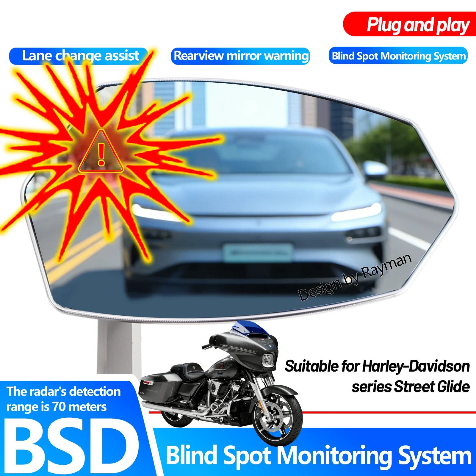

For Harley Street Glide Motorcycle Safety Kit Direct Blind Spot Monitor Radar Waterproof Warning System Lane change Alarm BSD