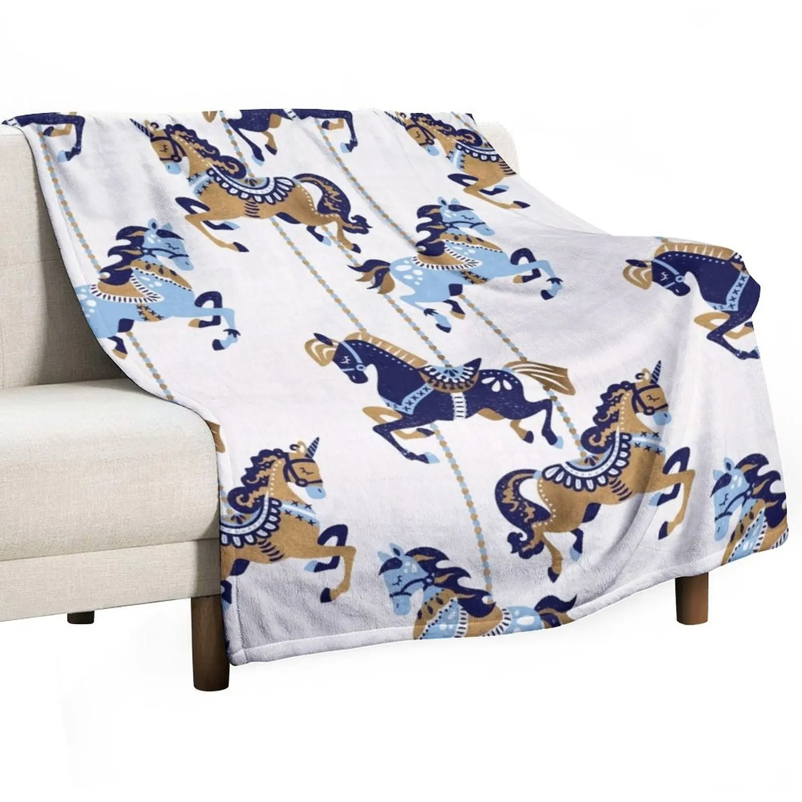 Carousel Horses a?? Copper & Blue Throw Blanket Picnic Thins Baby Beach Bed linens Bed covers Blankets