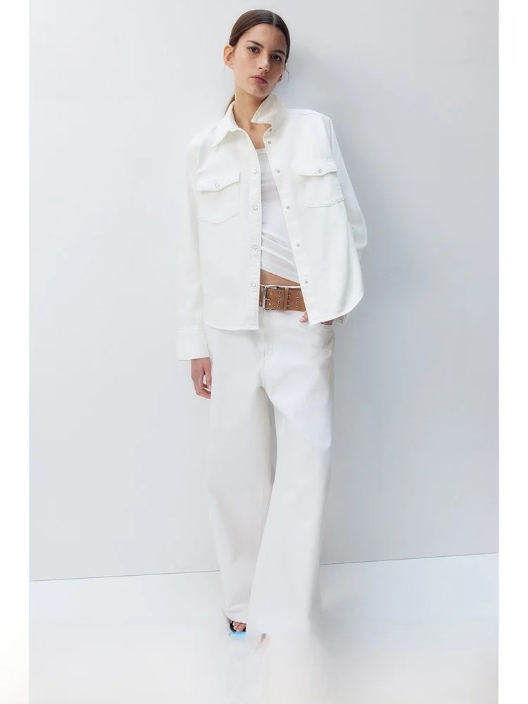 

Casual Loose Long Sve Women's irt H&M Denim Turn-down Collar Inner Wear Spring Faion Ladies Premium Clothing