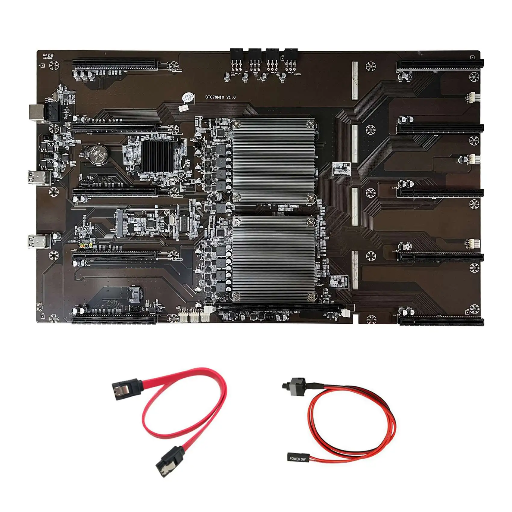 X79 BTC Mining Motherboard+SATA Cable+Switch Cable 10XPCIE 8X GPU Slot LGA 2011 DDR3 MSATA SATA for ETH Miner