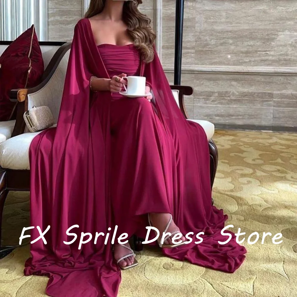 Strapless Straight Chiffon shawl Pleats Floor Length Sleeveless Sweep Train Solid Color Elegant Evening Dress Woman  Custom Size