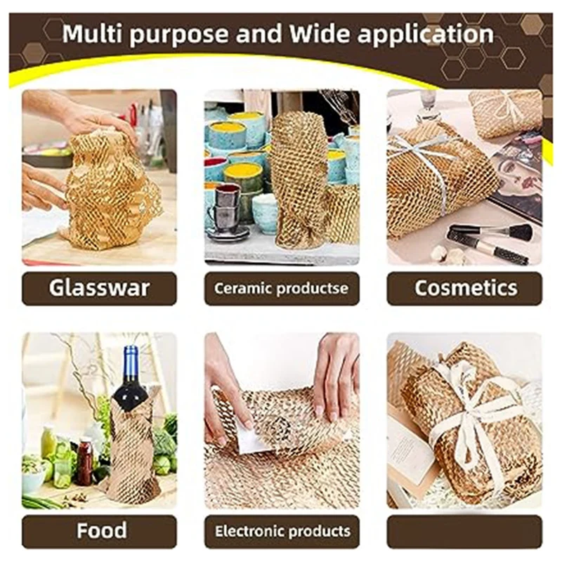 1PCS Honeycomb Paper Floral Packaging Kraft Paper Degradable Anti-Collision Grid Honeycomb Wrapping Paper 30Cmx50 Meters