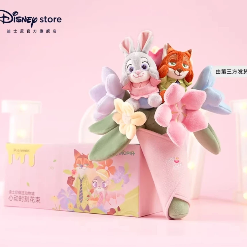 Novo disney genuíno judy nick shi diqi anqi em torno do buquê boneca bonito casal boneca menina aniversário natal presente surpresa