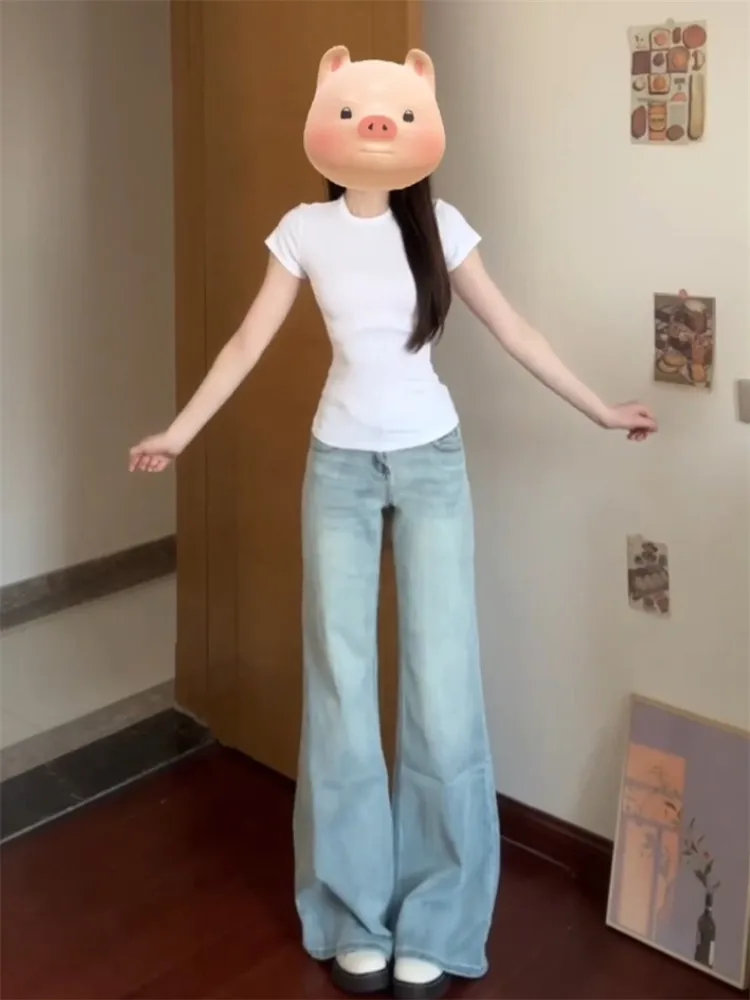 

Extended Length Loose Fit Low Waist Bell Bottom Jeans Women's High Waist Wide Leg Pants American Vibe Loose Hanging Feel