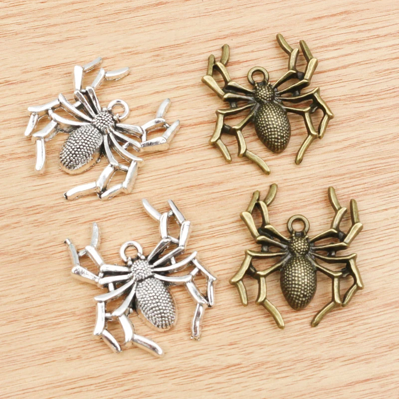 5pcs 35x32mm Antique Bronze and Antique Silver Plated Spider Handmade Charms Pendant:DIY for bracelet necklace