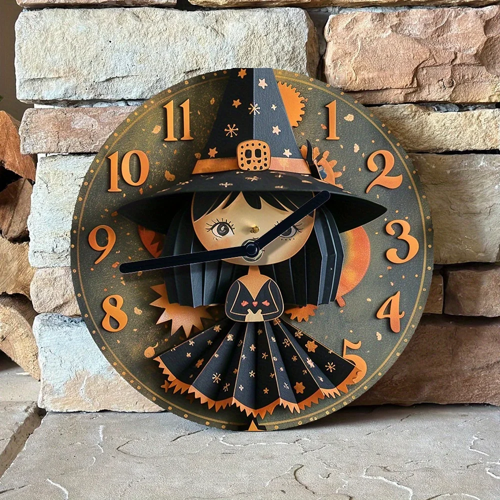 Silent Wall Clock with Witch Theme - Diy, Spring-Loaded, Perfect for Office Decor & Halloween Gifts Clocks Wall Home Decor