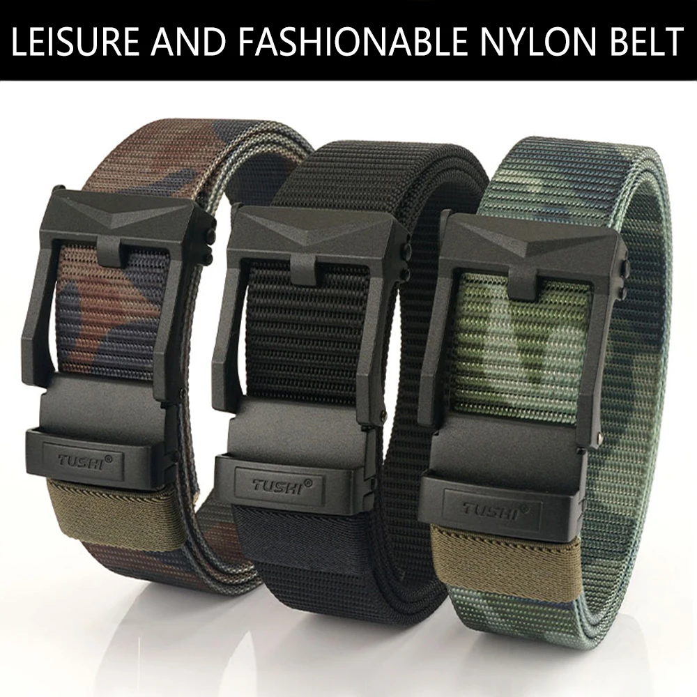 TUSHI New Automatic Nylon Mens Belt Male EDC Tactical Belt for Men Military Canvas Belts High Quality Jeans Fashion Luxury Strap