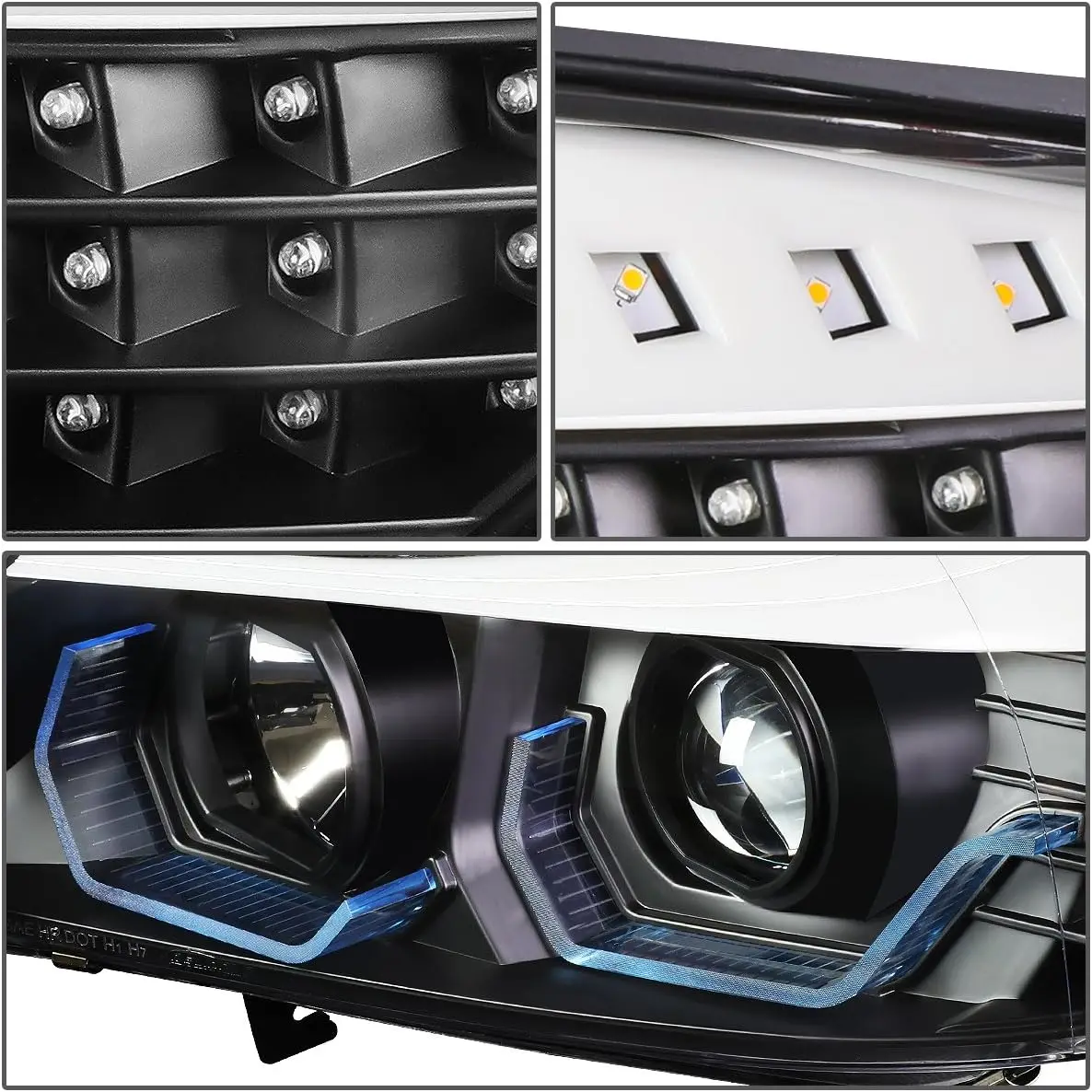مجموعة المصابيح الأمامية LED Halo متوافقة مع 2009-2012 BMW 3-Series 4-Dr Sedan، جانب السائق والراكب، أزرق كريستالي ثلاثي الأبعاد U-Hal