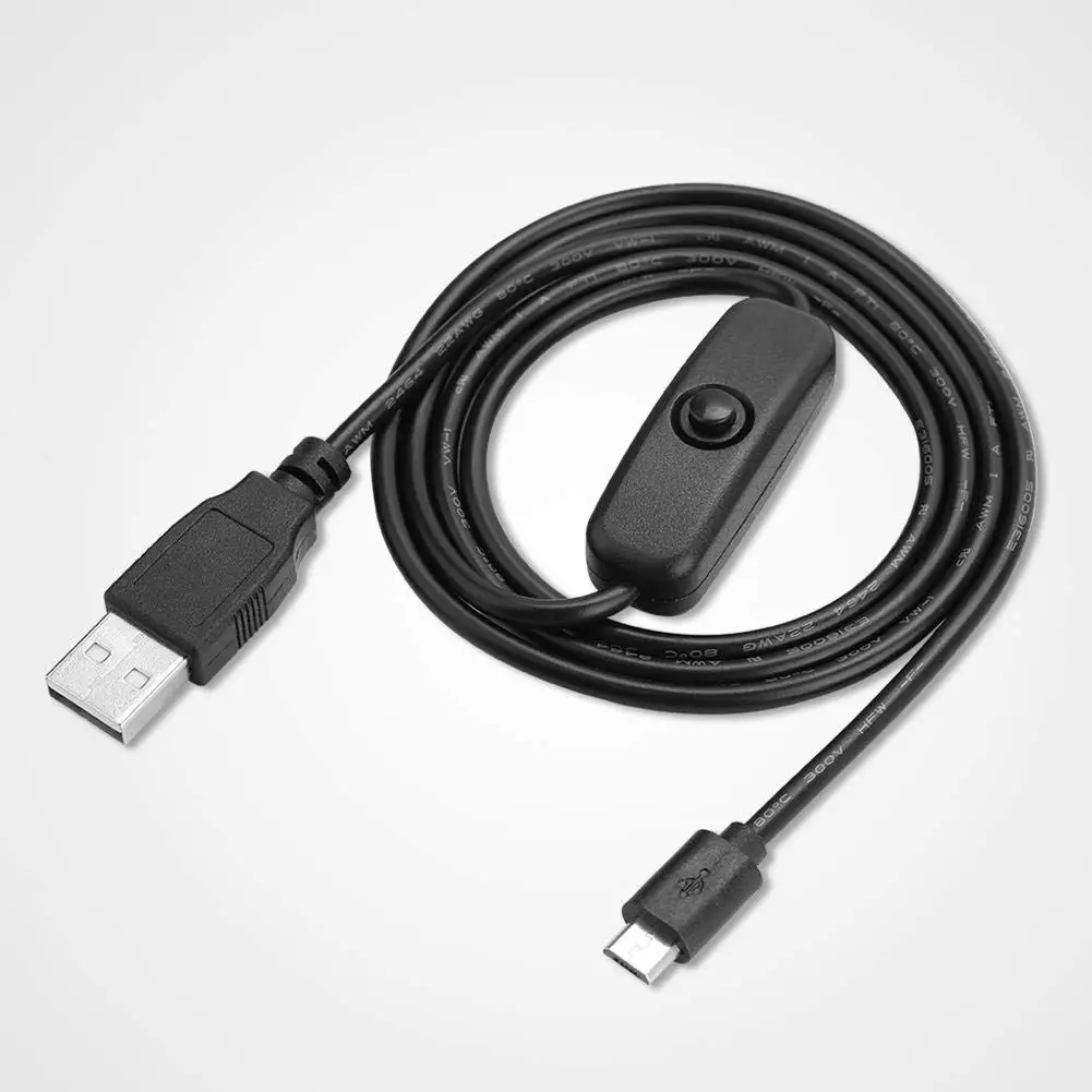 سلك كابل شحن طاقة USB صغير ، مفتاح تشغيل وإيقاف ، Raspberry Pi 3 ، 2 ، B ، B + ، A ، 5FT