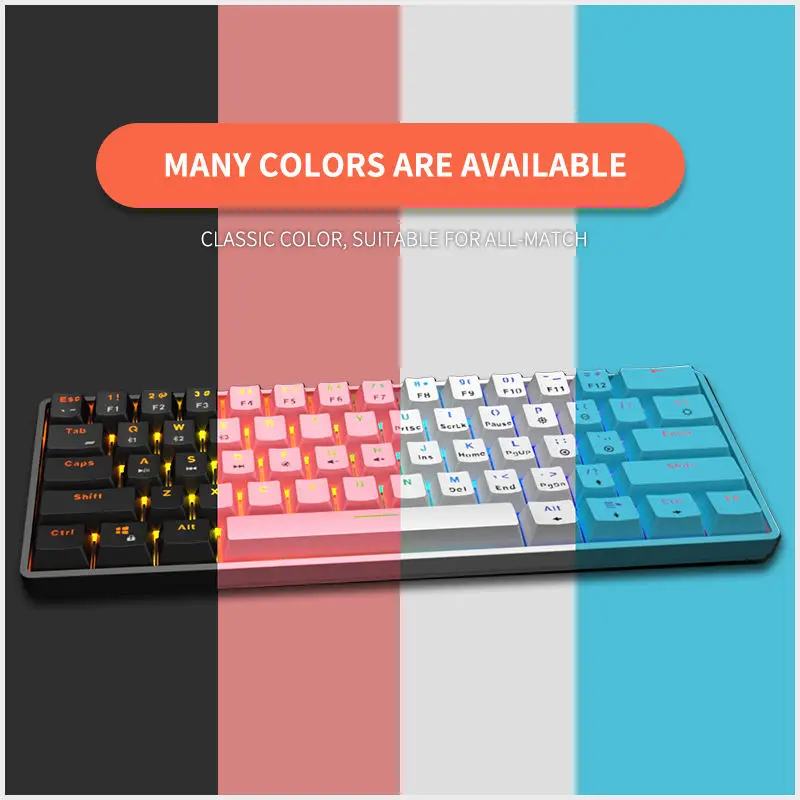 Teclado Bluetooth Sem Fio Dual-Mode, RGB, Eixo Verde, Cor Plug-in, PBT Keycap, Teclado Mecânico Real, 61 Teclas