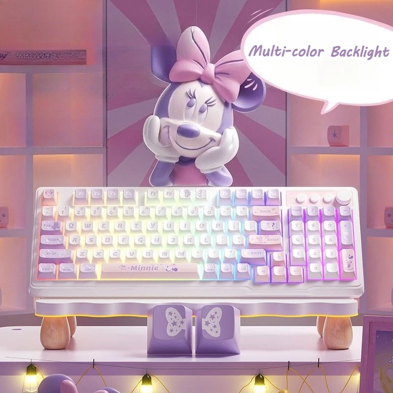 

Kawaii Minnie Wired Keyboard Fantasy Theme Keycap Silent Keyboard for Laptop Computer Colorful Backlight Gaming Keyboard 94 Keys