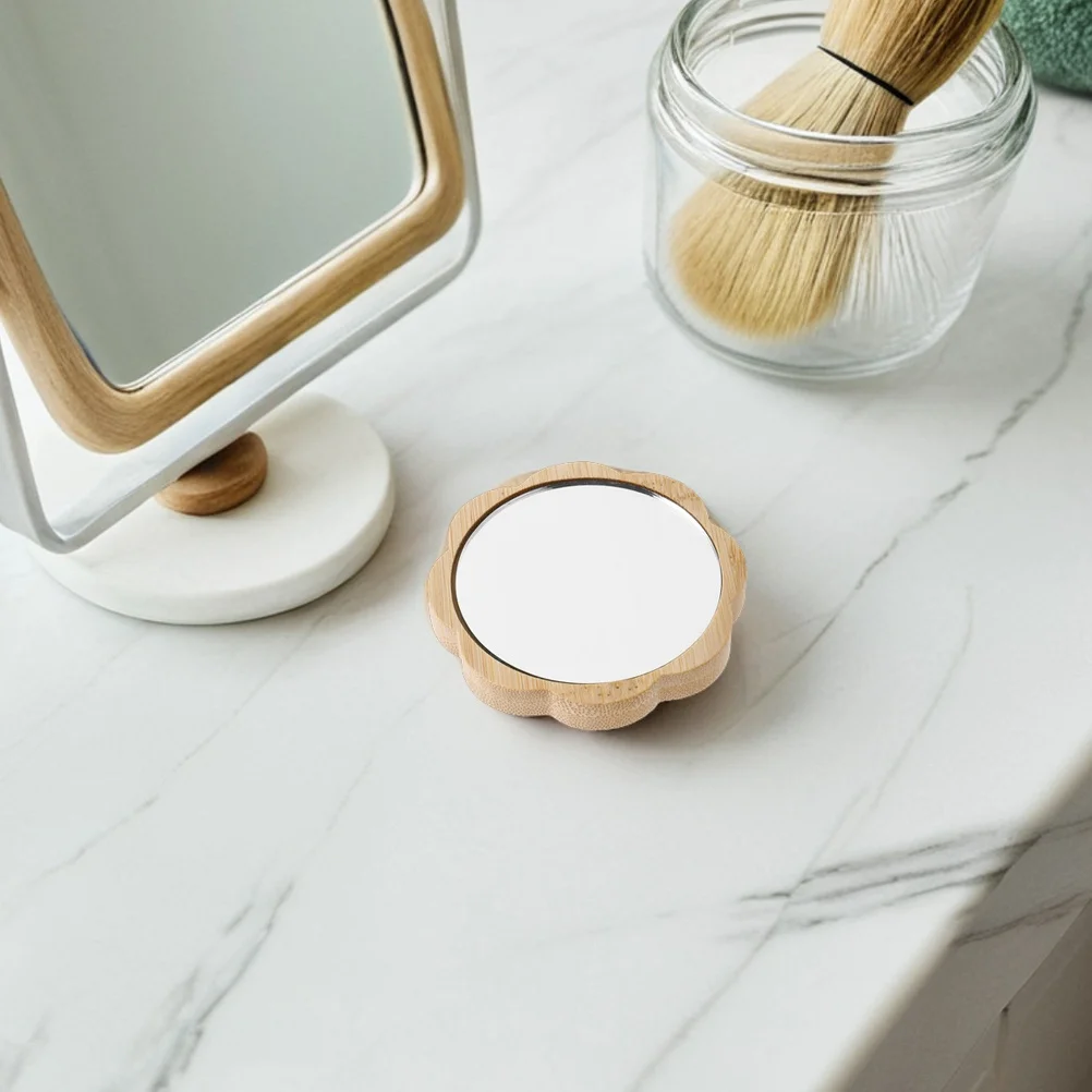 2Pcs Compact Wooden Makeup Mirror Portable Small Travel Purse Handheld Mirror Cute for Women Purse Compact Mirrors