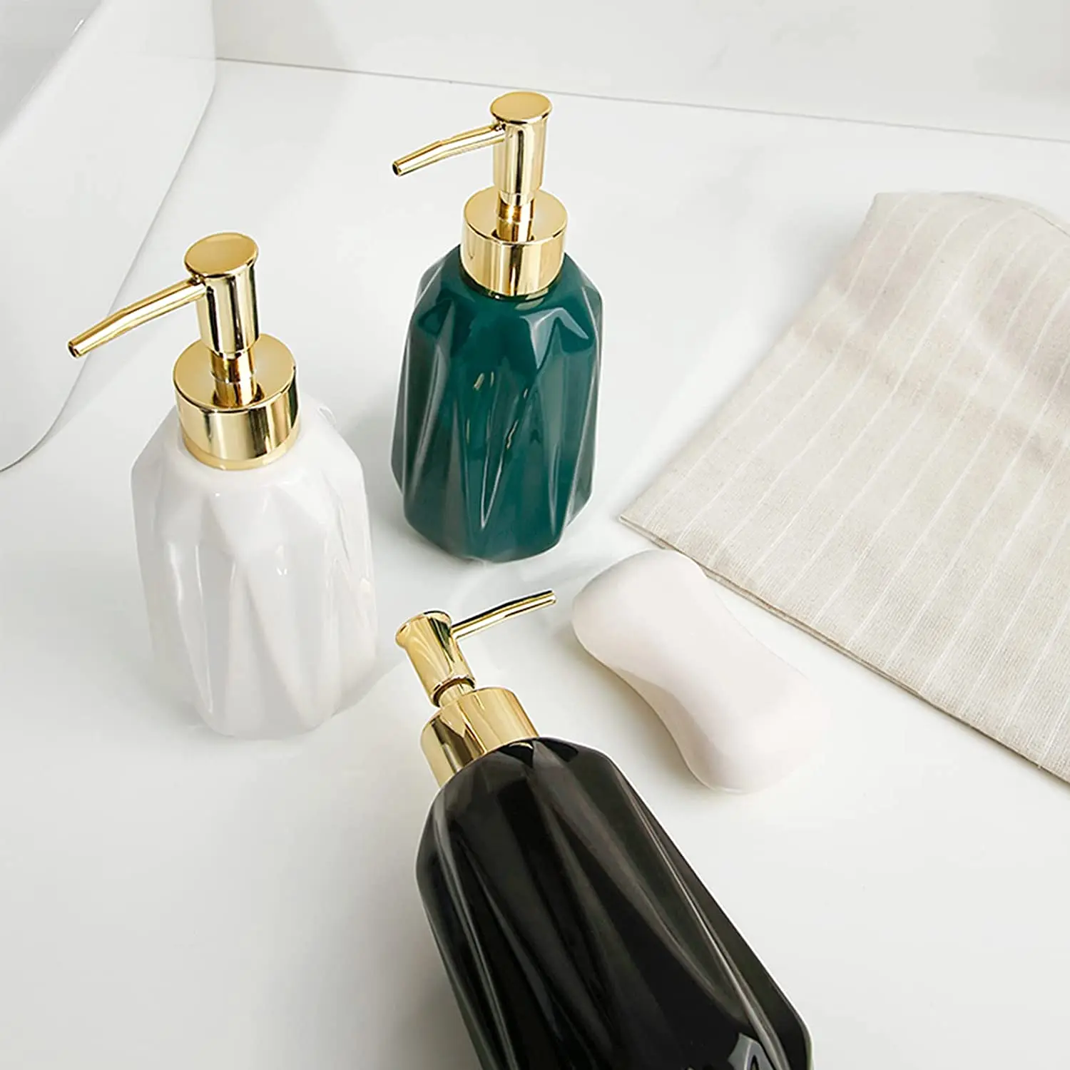 Ceramic Soap Dispenser 10 Oz Hand Soap Dispenser with Pump Refillable Liquid Dish Soap and Lotion for Bathroom (White)