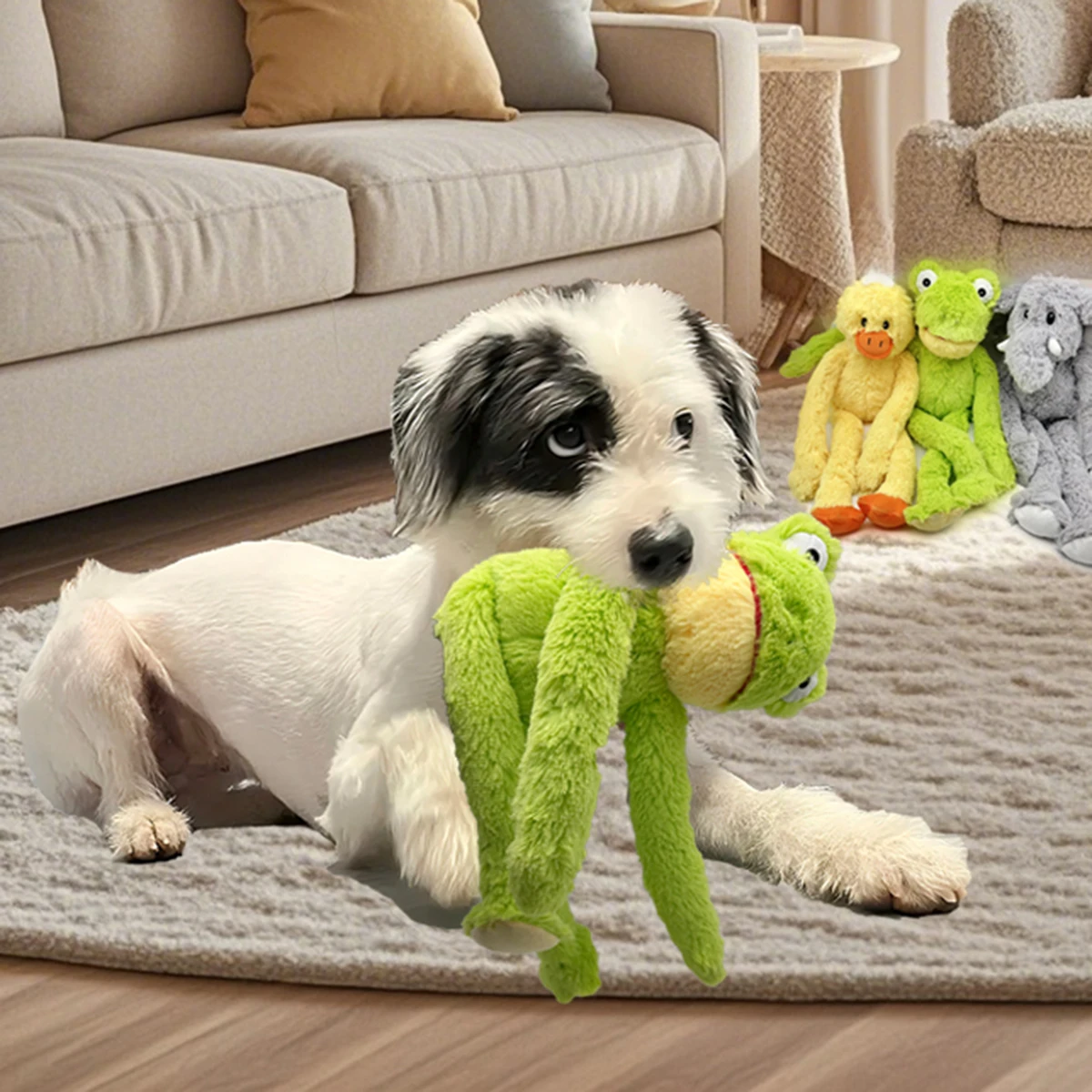 Haustierhunde quetschen, quietschen, süße Hühner, Frösche, Elefanten, Plüschtiere begleiten alle Arten von Hunden, groß, mittel, klein