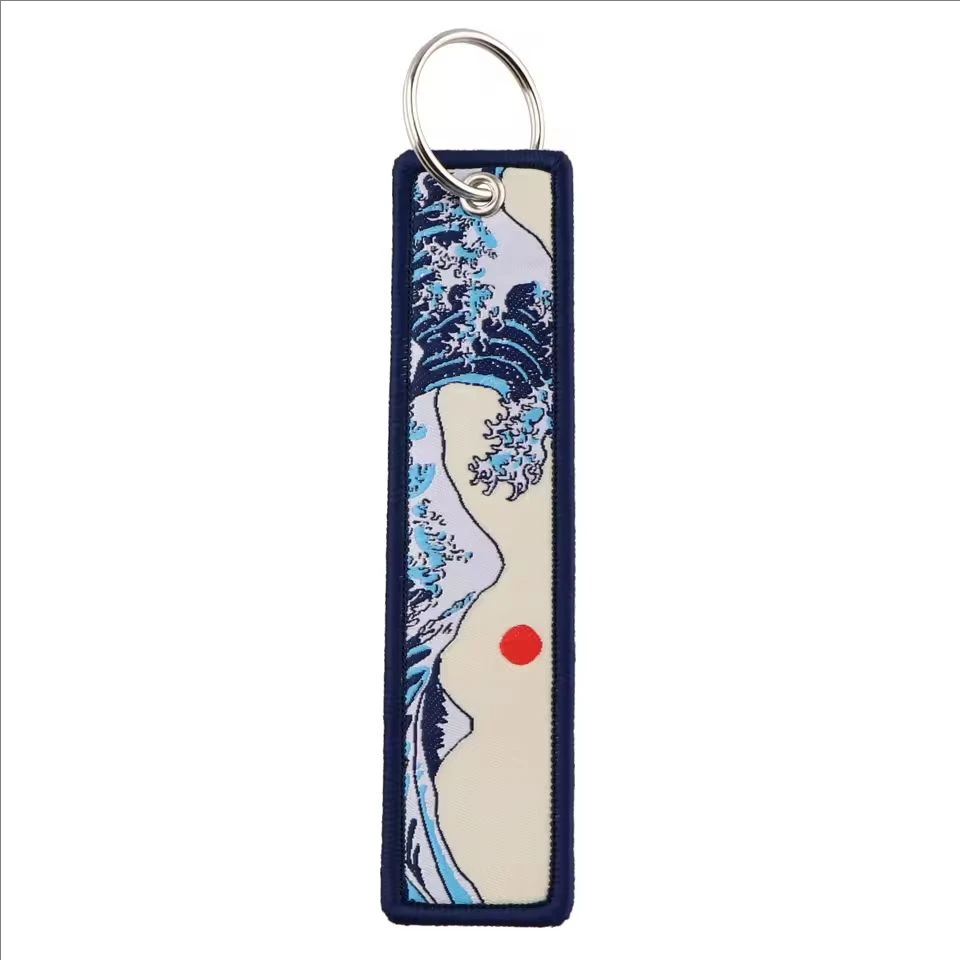 New Japanese Waves Art Drawing Embroidery Key Fobs Backpack Key Tags Motorcycles Keychain Keyrings Cosplay Accessories Gift 1PCS