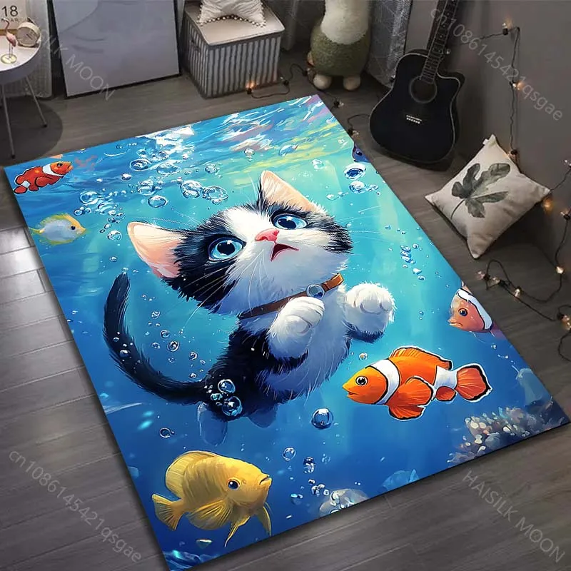 1PC Kitten swimming underwater Carpet for Living Room Bedroom Sofa Home Decor Rus Non-slip Floor Mat Luxury Gift
