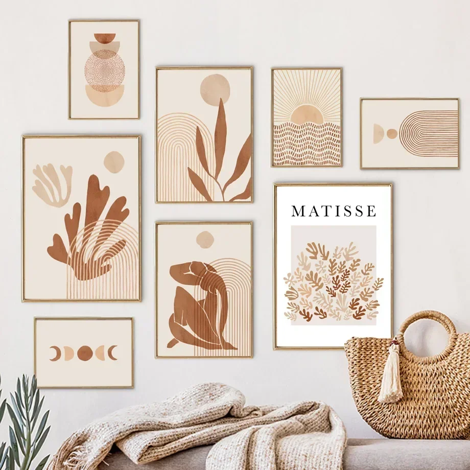 مجردة بوهو ماتيس المشارك خطوط المرجان البيج حائط لوح رسم الفن الطباعة صورة غرفة نوم غرفة المعيشة ديكور