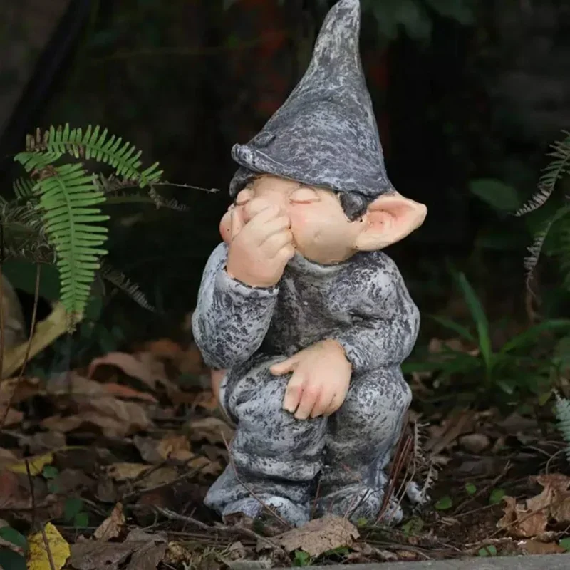 Funny Garden Gnome Statue Elf Resin Crafts Miniature Dwarf Figurine Home Outdoor Courtyard Naughty Gnome Sculpture Ornaments