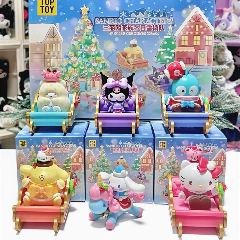 MINISO Sanrio Family Winter Sled Team Series Blind Box TOP TOY Cute Model Cinnamoroll Ornament Children's Toy Birthday Gift