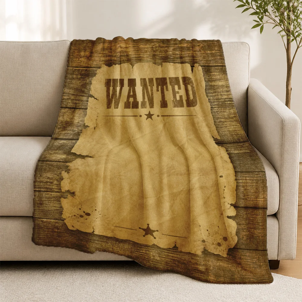 Rustic Wanted Poster Throw Blanket Sofa Decor Vintage Grunge Farmhouse Cozy Couch Accent Home Decor Gift