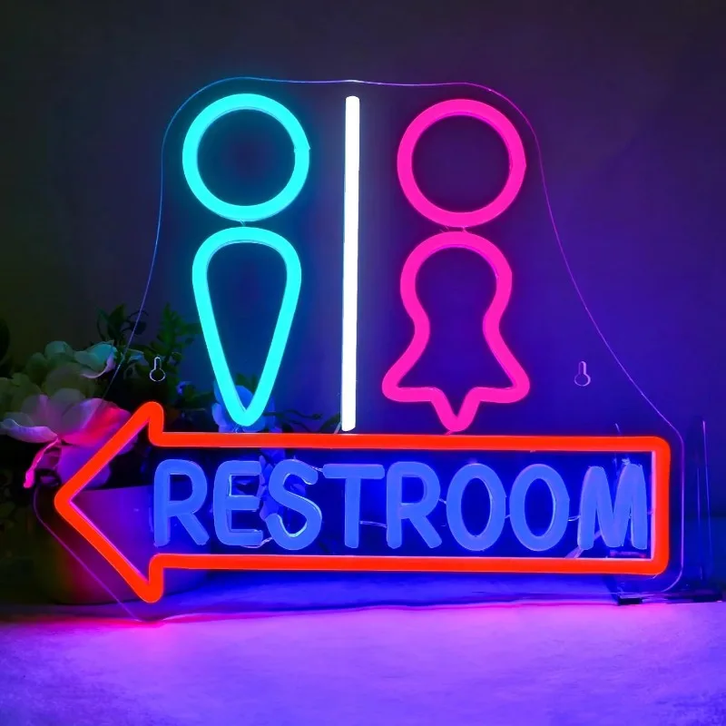 Restroom with Arrow Neon Signs for Wall Decor,LED Gender Bathroom Sign,USB Powered Light for Bar,Restaurant,Business,Café,Shop