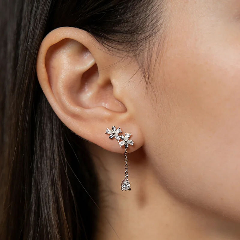 Smyoue Certified Tassel Flowers Pear Cut Moissanite Drop Earrings Bridal Wedding Party Jewelry 2cm Size Real 925 Sterling Silver