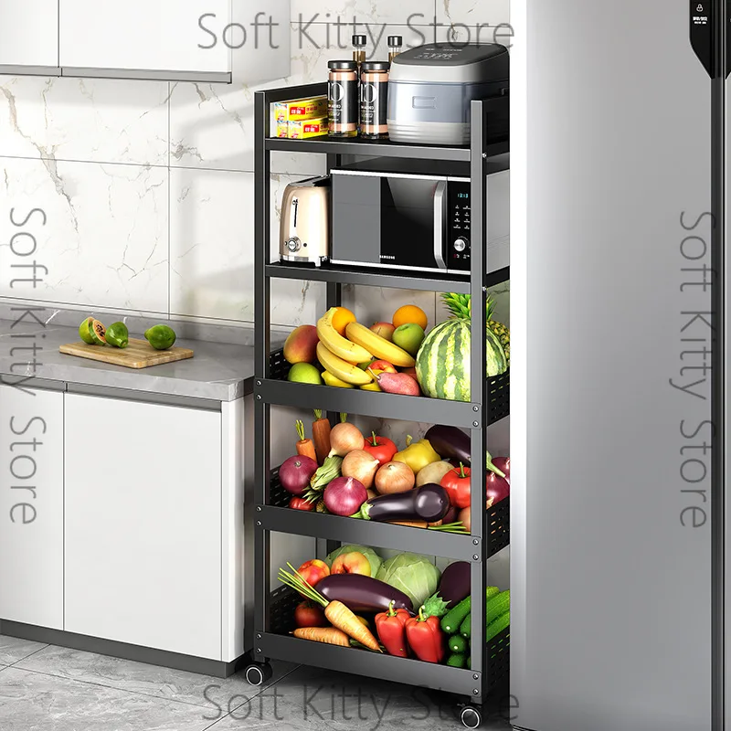 Kitchen Vegetable Shelf Storage Basket Floor to Floor Multi-layer Fruit Microwave Oven Storage