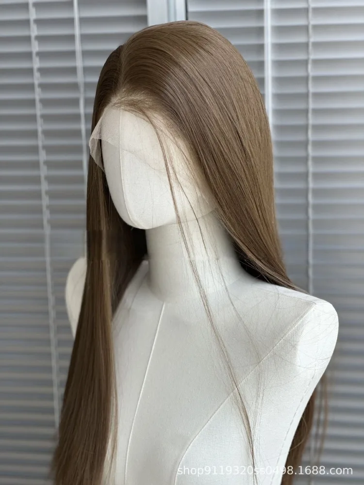 Braune Lace-Front-Perücke für Frauen, 66 cm lang, gerade Dutt-Kopf, 13 x 4 Spitzenperücken, hochwertige synthetische Spitzenperücken, natürlicher täglicher Gebrauch