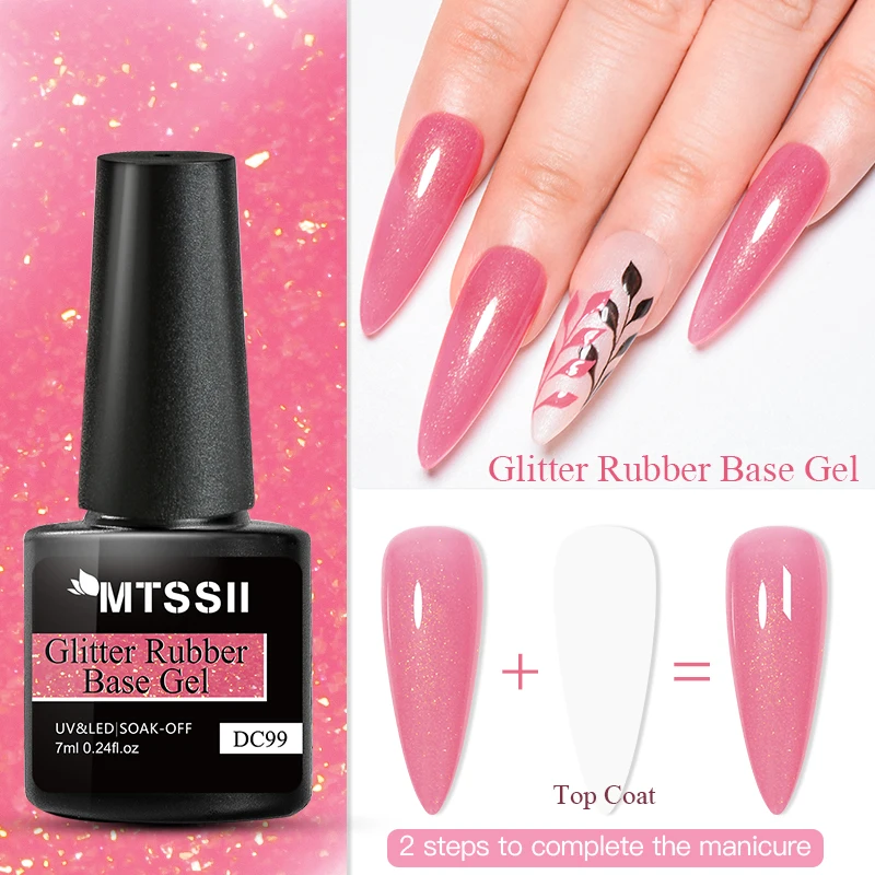 Mtssii 7ml Glitter Rubber Base Gel Aurora Chameleon Pink Gold Flakes Varnish Soak Off Semi Permanent UV Gels Polish