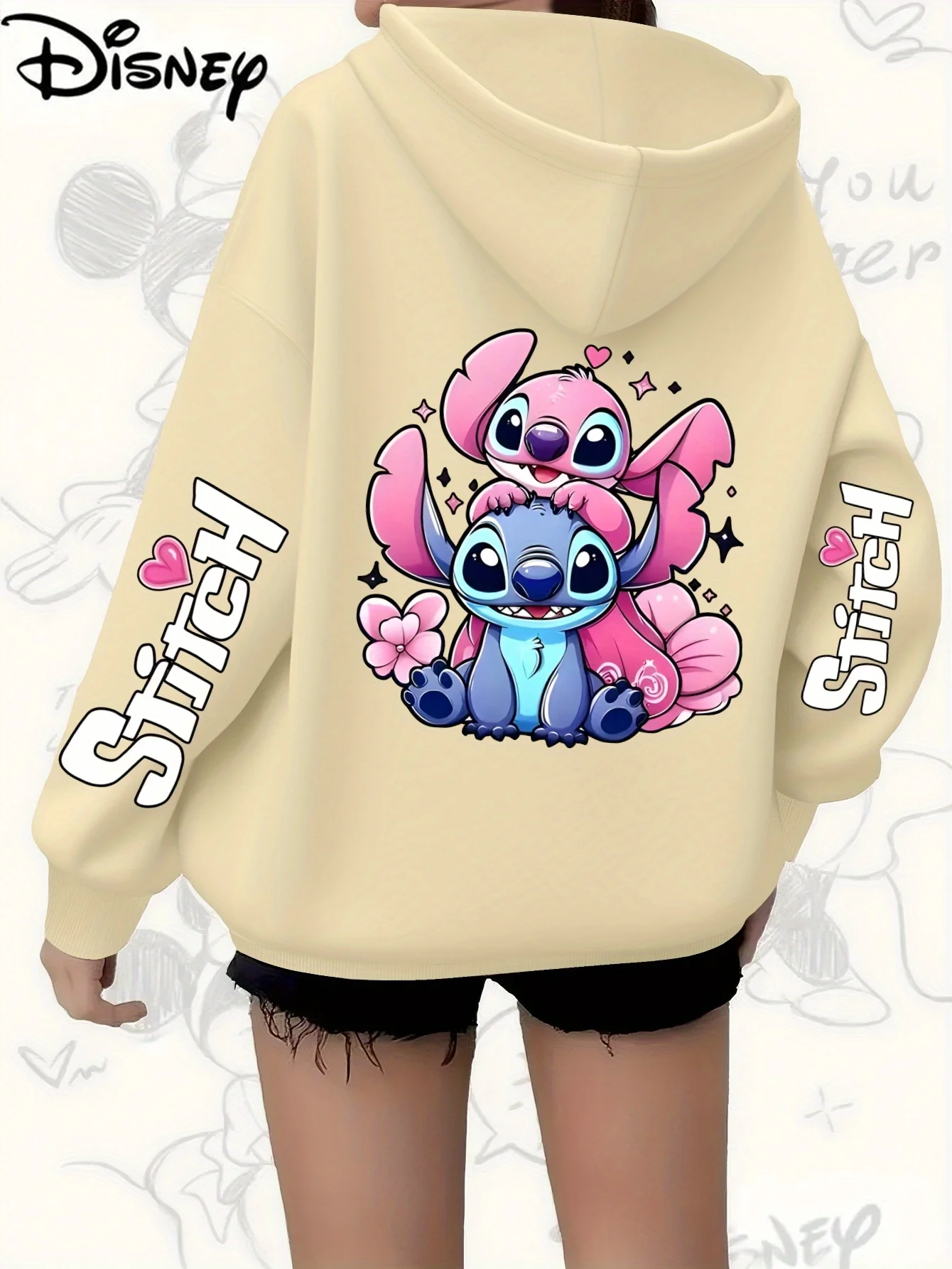 Autumn/Winter New Women's Wear Disney Stitch Hooded Sweatshirt, Cartoon-printed Birthday Top, Casual Pullover Sporty Sweatshirt