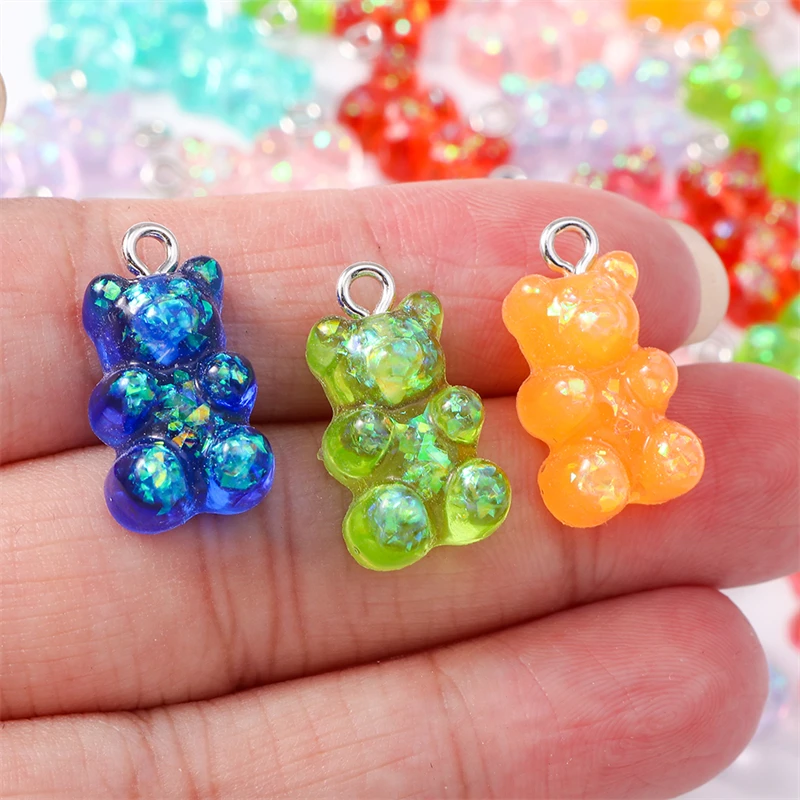 Duarte 20Pcs/Lot Cartoon Candy Colors Resin Gummy Bear Charms for Jewelry Making Earrings Pendants Necklaces DIY Crafts Supplies