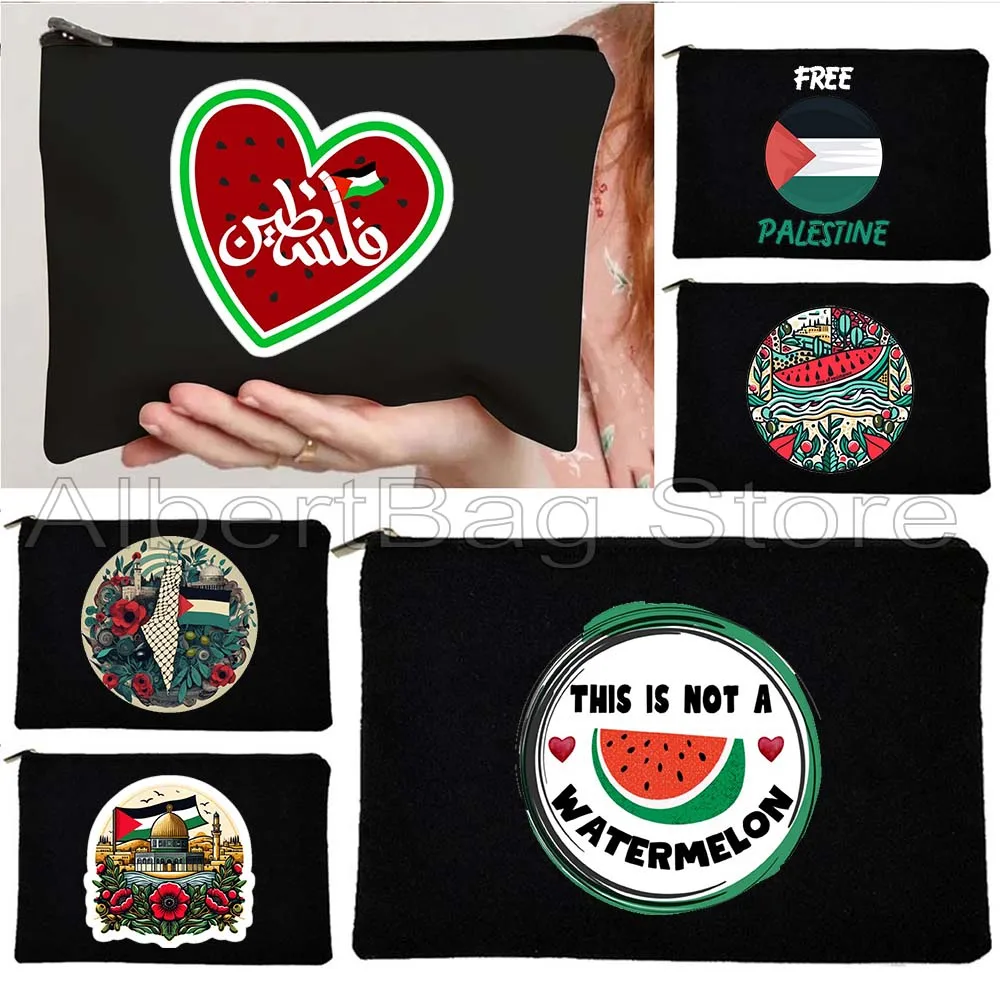 

Cute Peace Gifts Al Aqsa Keffiyeh Canvas Cosmetic Bag Olive Tree Jerusalem Dome of The Rock Makeup Toilet Bag Pencil Case Pouch