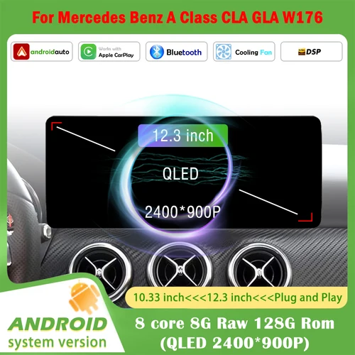 Imagen 1 del producto Android OS Auto Carplay pantalla QLED ultrafina para Benz Clase A CLA GLA W176 2012 - 2018 reproductor de Radio Multimedia para coche DSP WiFi