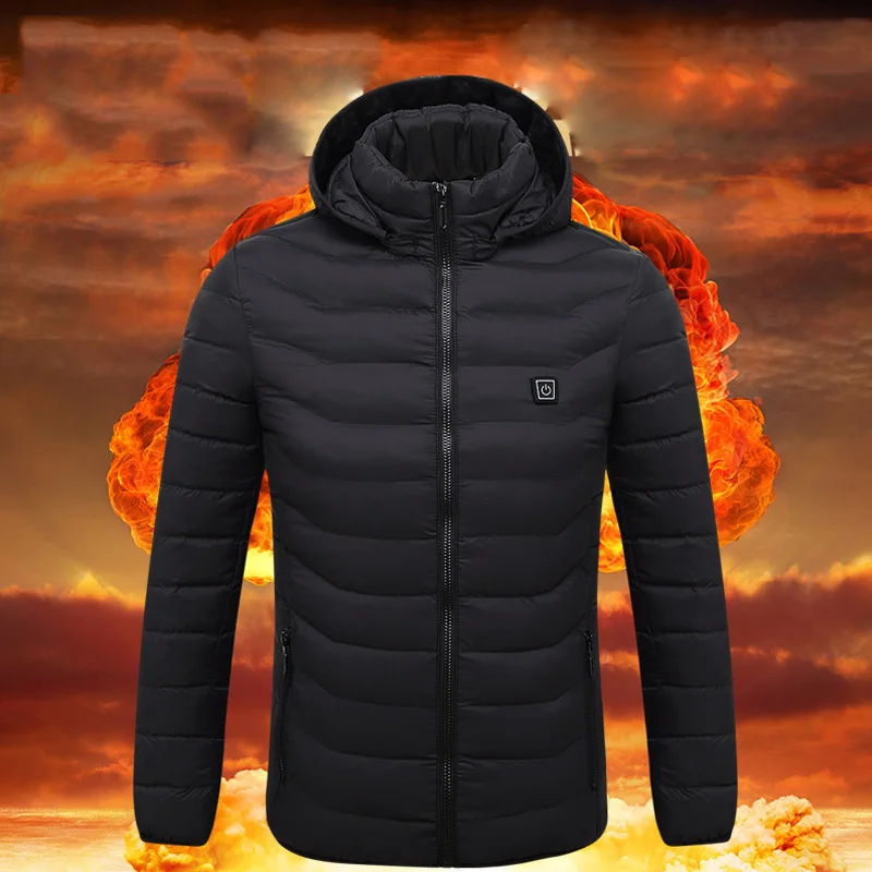 2024 Single11 Gebied Usb Verwarming Jassen Mannen Winter Slimme Thermostaat Pure Kleur Capuchon Verwarmde Kleding Waterdichte Warme Jas