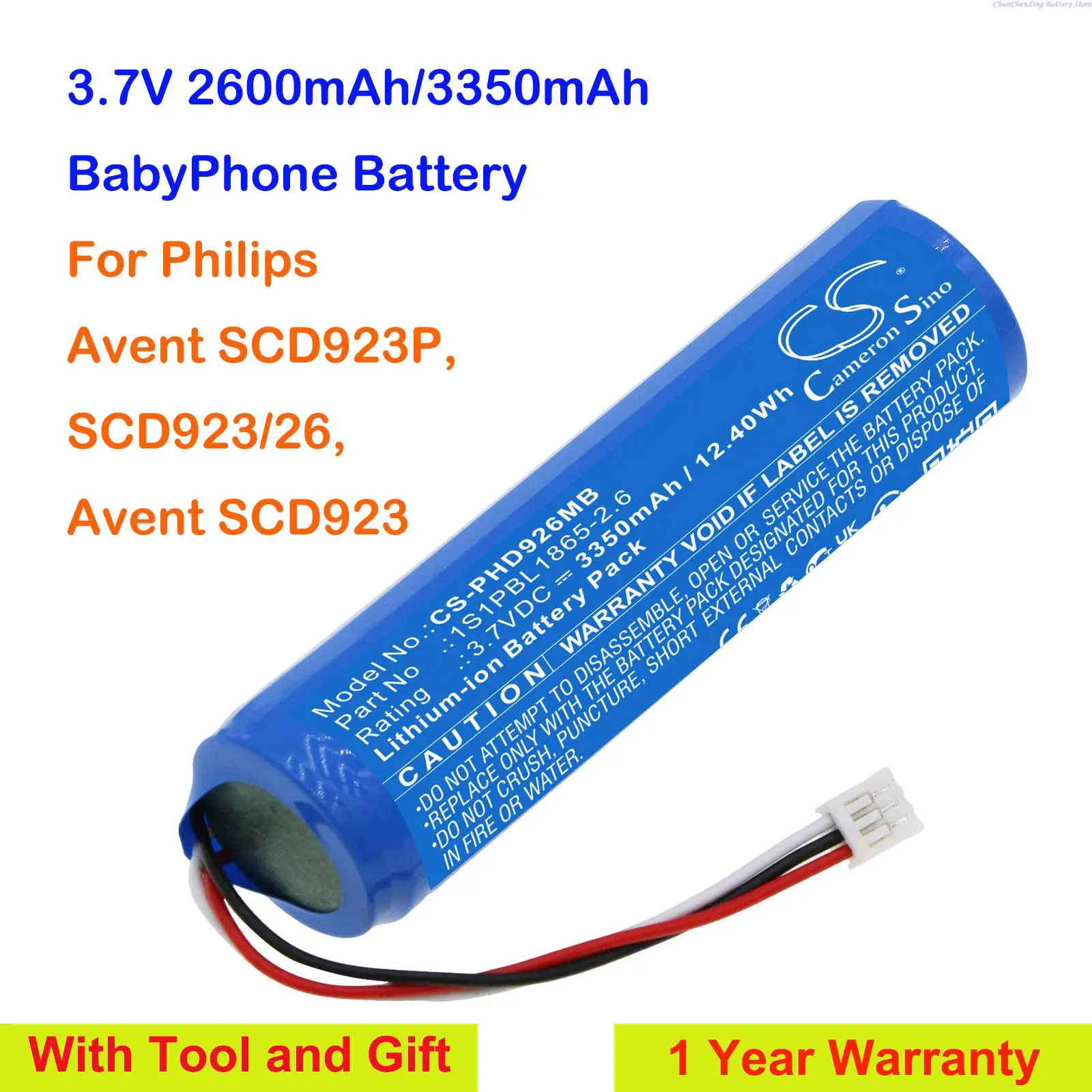 Cameron Sino 2600mAh/3350mAh BabyPhone Battery 1S1PBL1865-2.6 for Philips Avent SCD923P, SCD923/26, SCD923 +Tool and Gifts