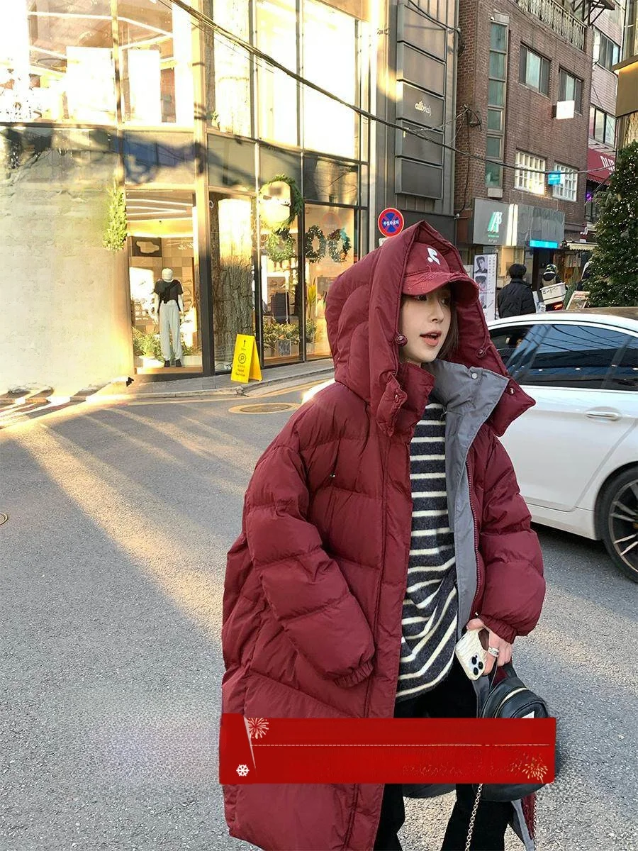 

MLS Long Puffer Jaet Double-Sided Wear White Du down Women's Winter Coat Bread Sle Commute Wind Korean Version Thiened