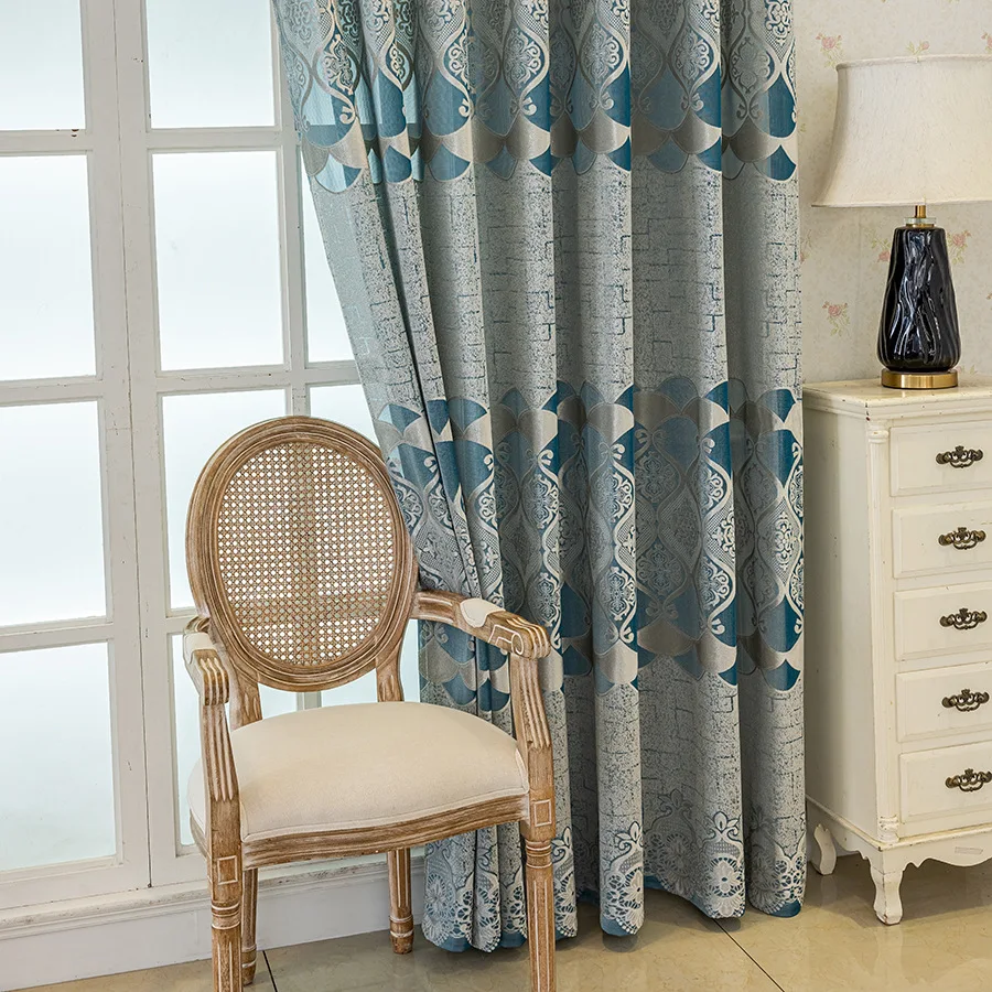 Luxury Modern Diamond Pattern Thickened Light-Filtering Balcony Curtain, Bedroom Cream Style Sunblock Dustproof Window Screen