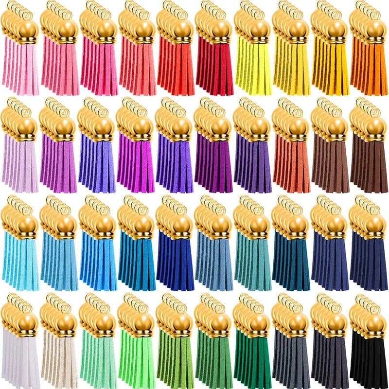 

10/50pcs 36mm Leather Tassel Charms Gold Silver Cap Earring Fringe Keychain Pendant Straps Suede Tassels Diy Jewelry Accessories