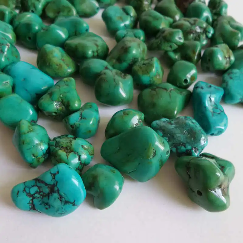 TSB0120 Tibet Enhanced Natural Green Stone Nugget loose beads Wholesale 10 Beads lot