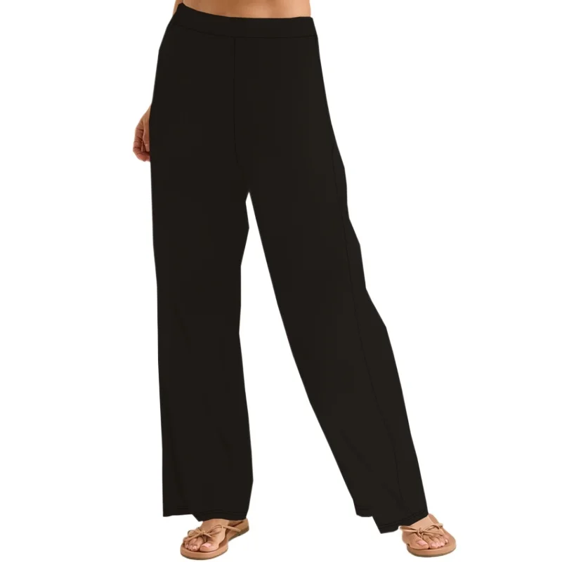 2025 Casual Modern Straight Leg Pants Women Elastic Waist Comfortable Slimming Black Office Party Trousers
