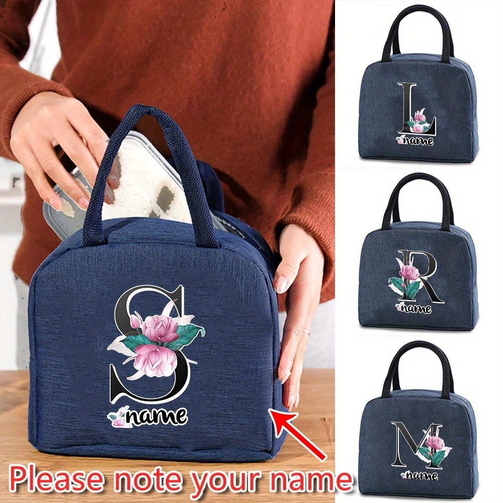 Customized Insulated Lunch Bag Aluminum Foil Bento Bag Women's Handbag Personalized Letter Pattern Insulated Lunch Box Portable