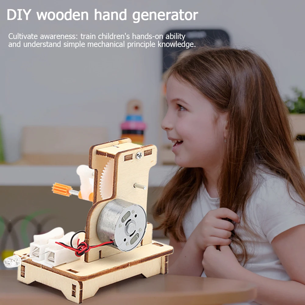Wooden Hand Cranked Generator Assembled Puzzles Educational Early Learning Toy