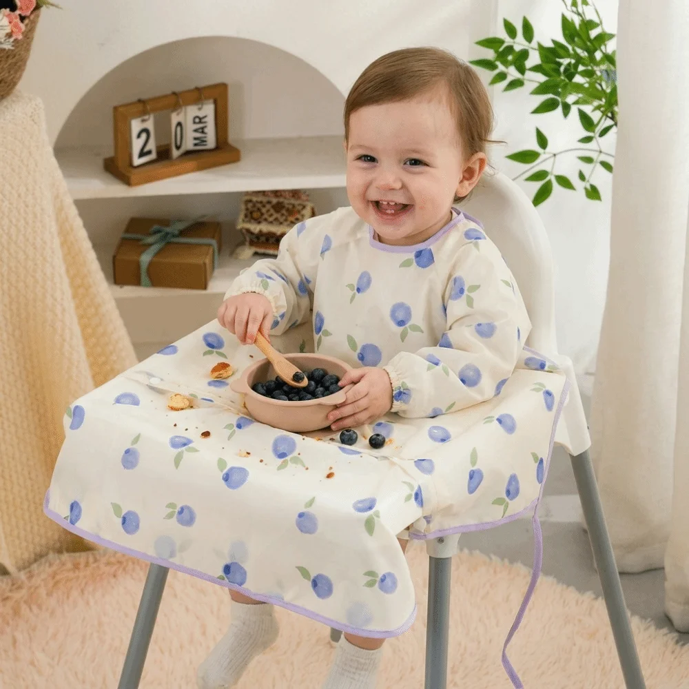 Removable Waterproof Baby Bibs Anti-Stain Long Sleeve Eating Apron Lightweight Anti-Mess High Chair Bib Toddler