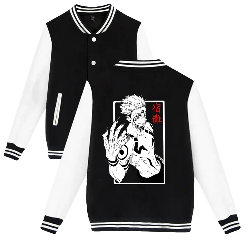 

New women men baseball uniform autumn winterpacket coat ryomen Sukuna printing baseball jacket Harajuku street style coat loose