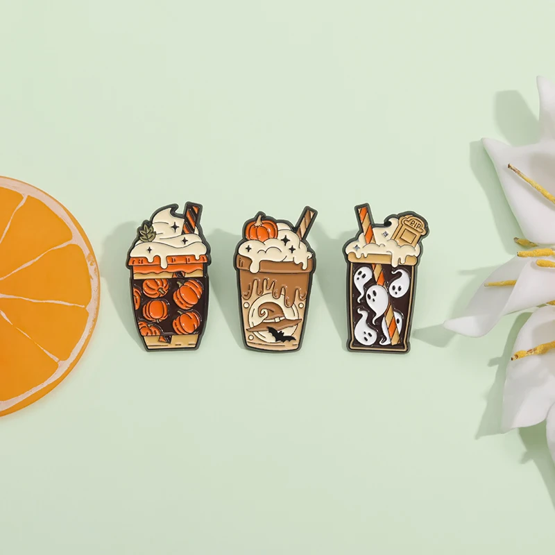 شبح اليقطين شرب المينا دبابيس الإبداعية هالوين الحليب الشاي الآيس كريم دبابيس معدنية شارة التلبيب مجوهرات هدايا للأطفال الأصدقاء