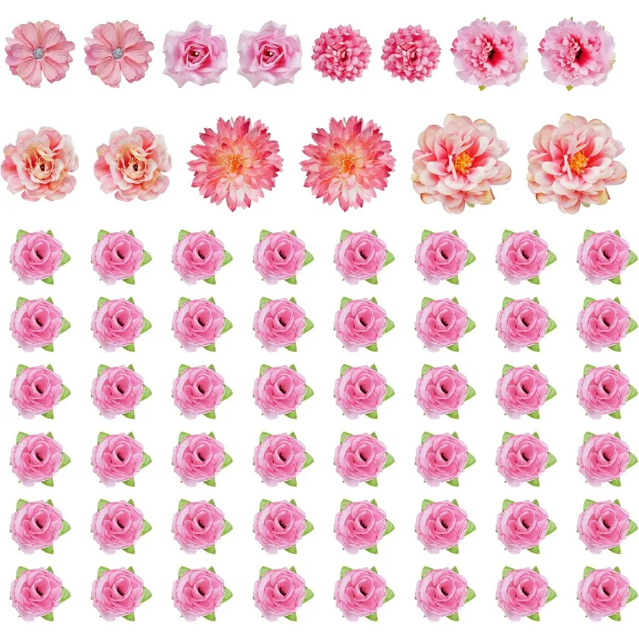 60 uds Mini cabezas de flores de imitación pequeñas artificiales pequeñas tela de seda falsa rosas cabezas de flores a granel para manualidades DIY gorra de graduación fiesta