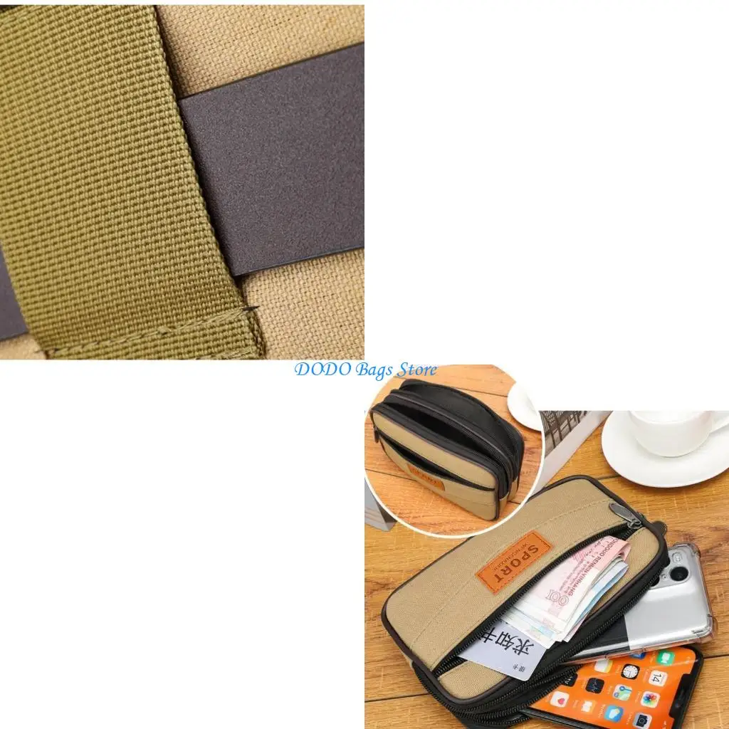 

Stylish Canvas Bag for Men Belt Handbag with Large Capacity and Layered Zipper Closure