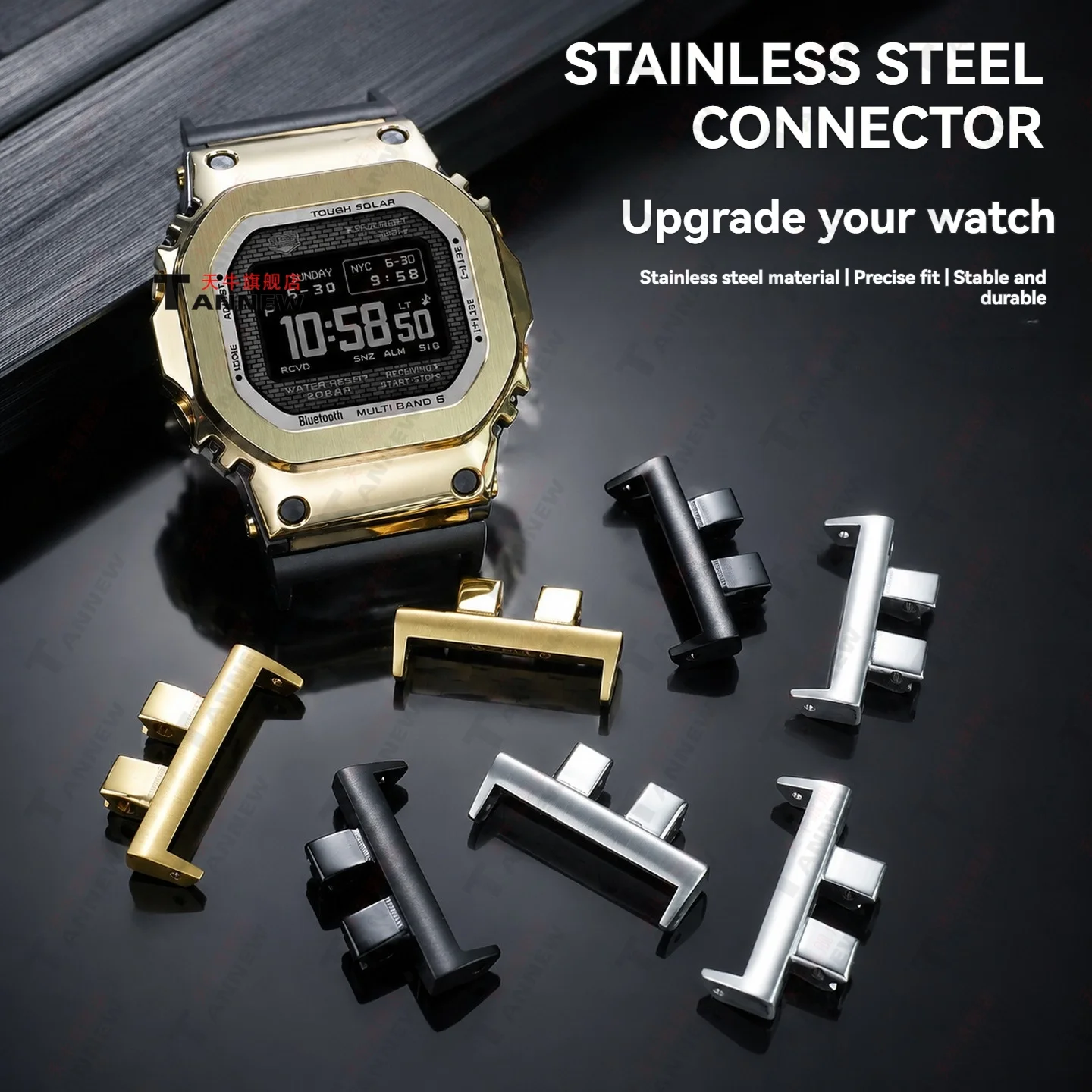 Compatible with Casio GMW-BZ5000 Strap Screw Rods, Side Spring Bars & Connecting Pins for Metal Square Watch Band